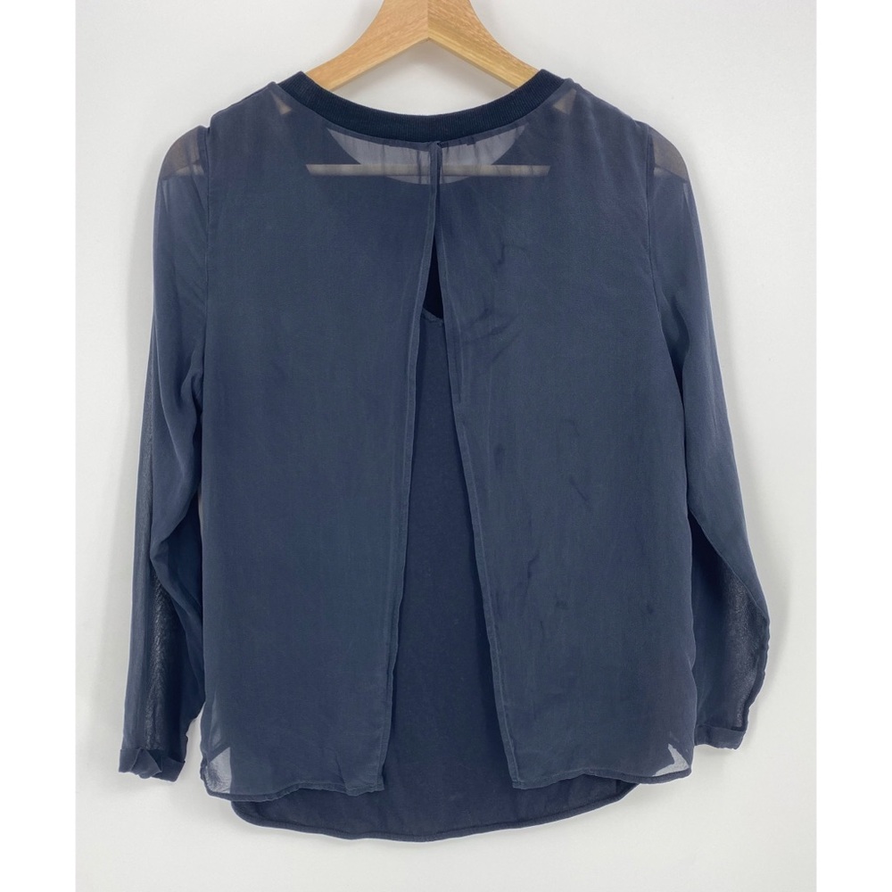 Comptoir Des Cotonniers Navy Blue Silk Layered Blouse - Picture 2 of 7